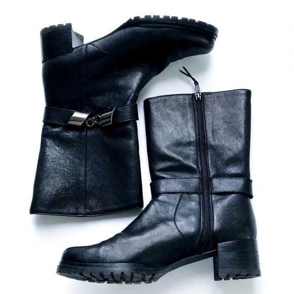 Stuart Weitzman NAPPA Leather SKIPAROUND Mid-Calf Moto Boots RARE - Picture 3 of 11